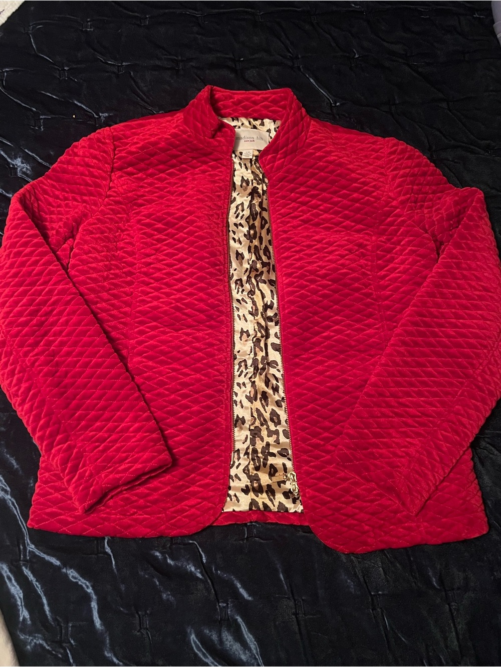 Madison Quilted Red Jacket with Leopard Lining